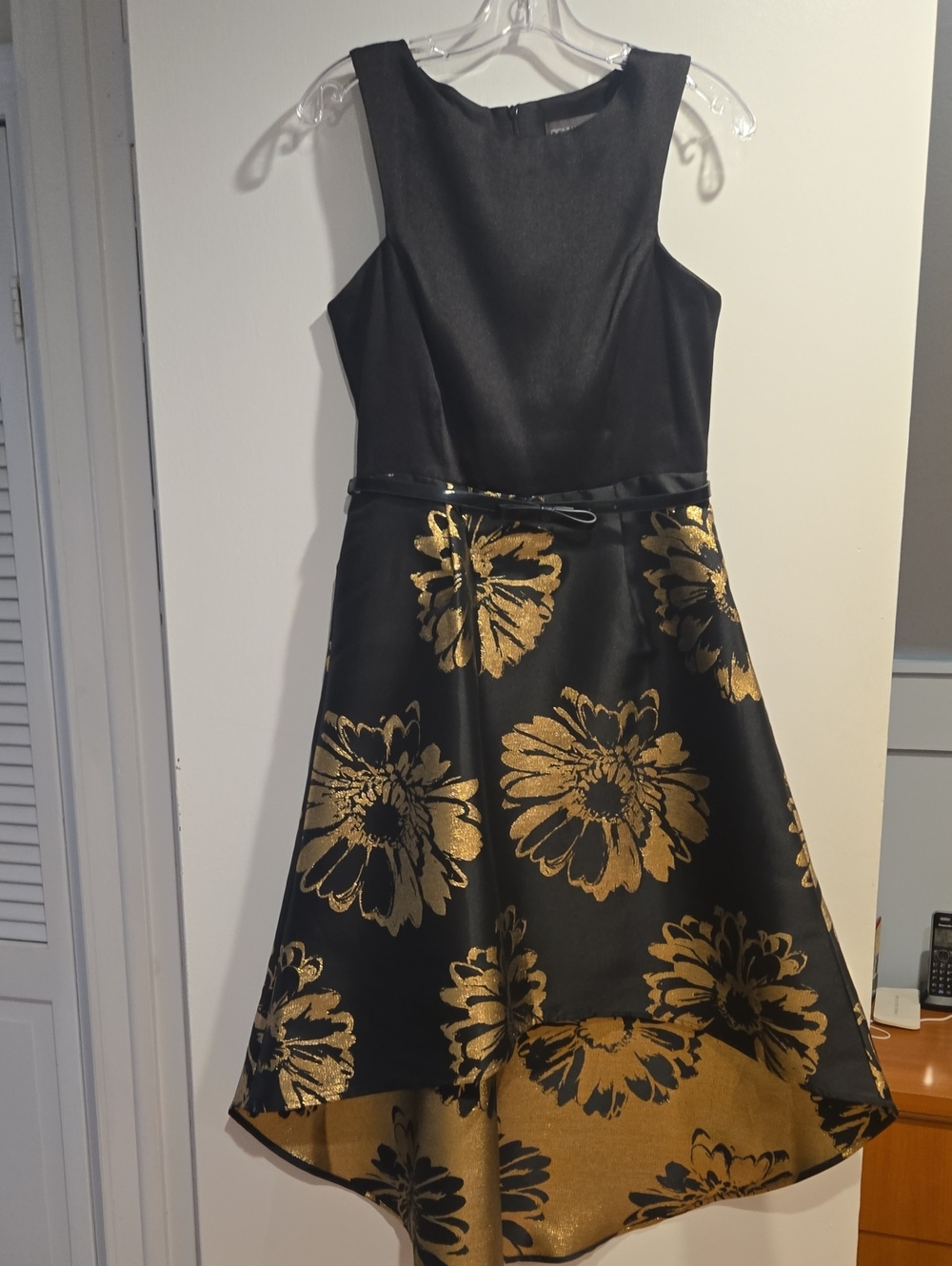 Girls Black and Gold Floral High-Low Dress